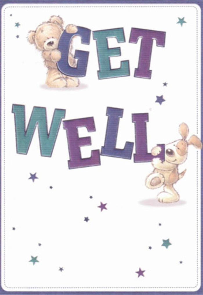 Brimming with gentle encouragement, this get well card offers a scene as heartening as a fresh bouquet waiting on a Forest Gate doorstep. Illustrated in spirited detail, a warm-hearted teddy bear and his floppy-eared puppy friend playfully support bold, oversized letters spelling out 'Get Well.' The confident purples and tranquil teals of the typography ground the design with assurance, while scattered stars dance joyously around them-much like wishes carried on a light breeze through Sebert Road. The bear's plush fur and the puppy's velvety ears are rendered with such authenticity, you can almost sense their soothing touch-evoking the soft textures of hydrangeas and peonies arranged by skilled hands. Every composition choice, from the crisp white background to the inviting smiles of both friends, crafts an atmosphere of lightness and genuine care. It's easy to imagine sending this card paired with one of our signature Forest Gate bouquets-each detail designed to lift the spirit of loved ones convalescing in local homes. The mood here is airy, heartfelt, and filled with hope-the perfect gesture for helping someone rediscover joy while recovering.